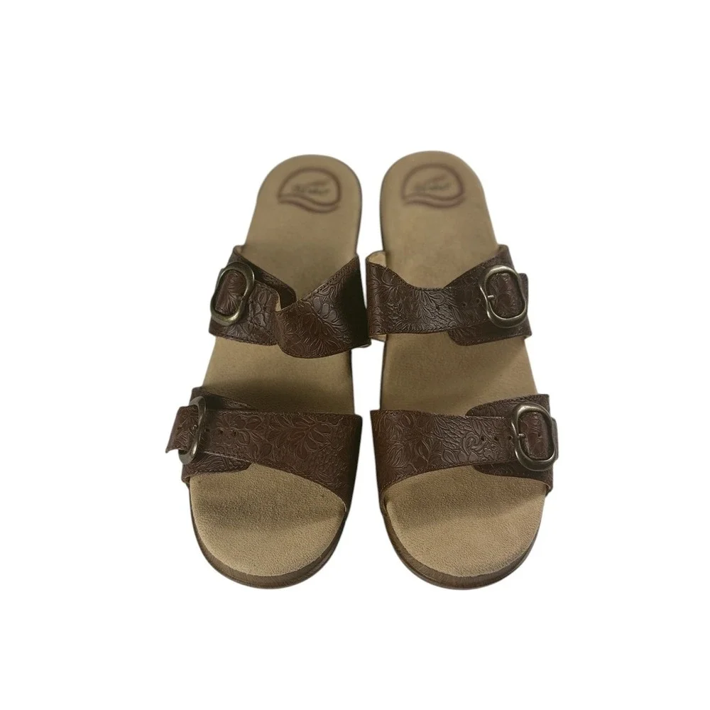 Dansko Sophie Floral Tooled Brown Leather Slide Sandals EU 41 US 10.5